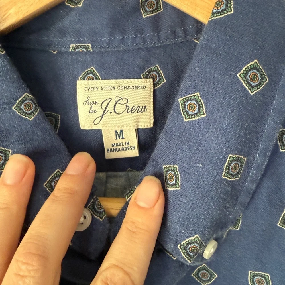 J. Crew Navy Geometric Button Down Shirt Wool Cotton M